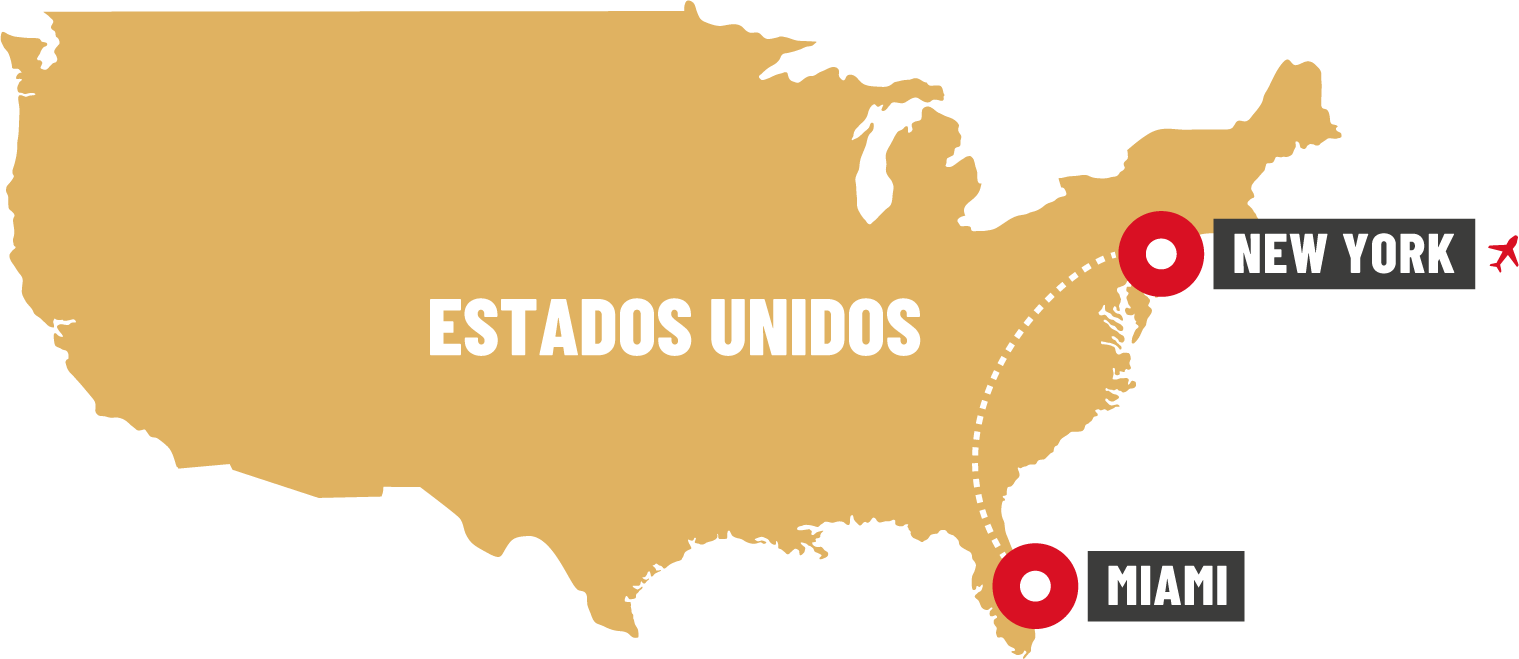 Mapa del recorrido NEW YORK & MIAMI 2026